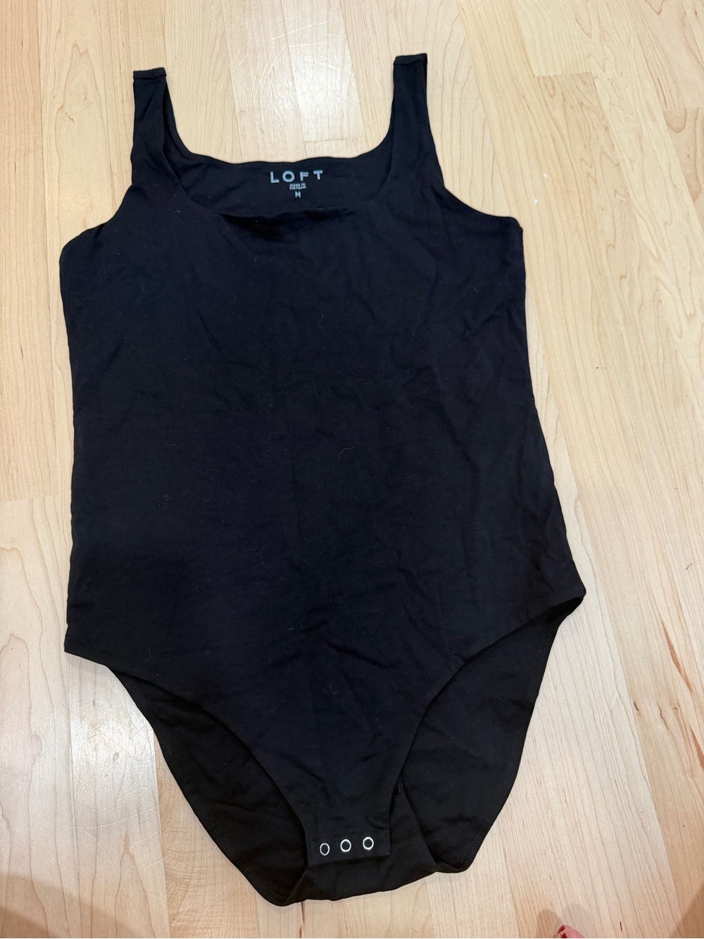 LOFT Black Scoop Neck Bodysuit with Snap Closure